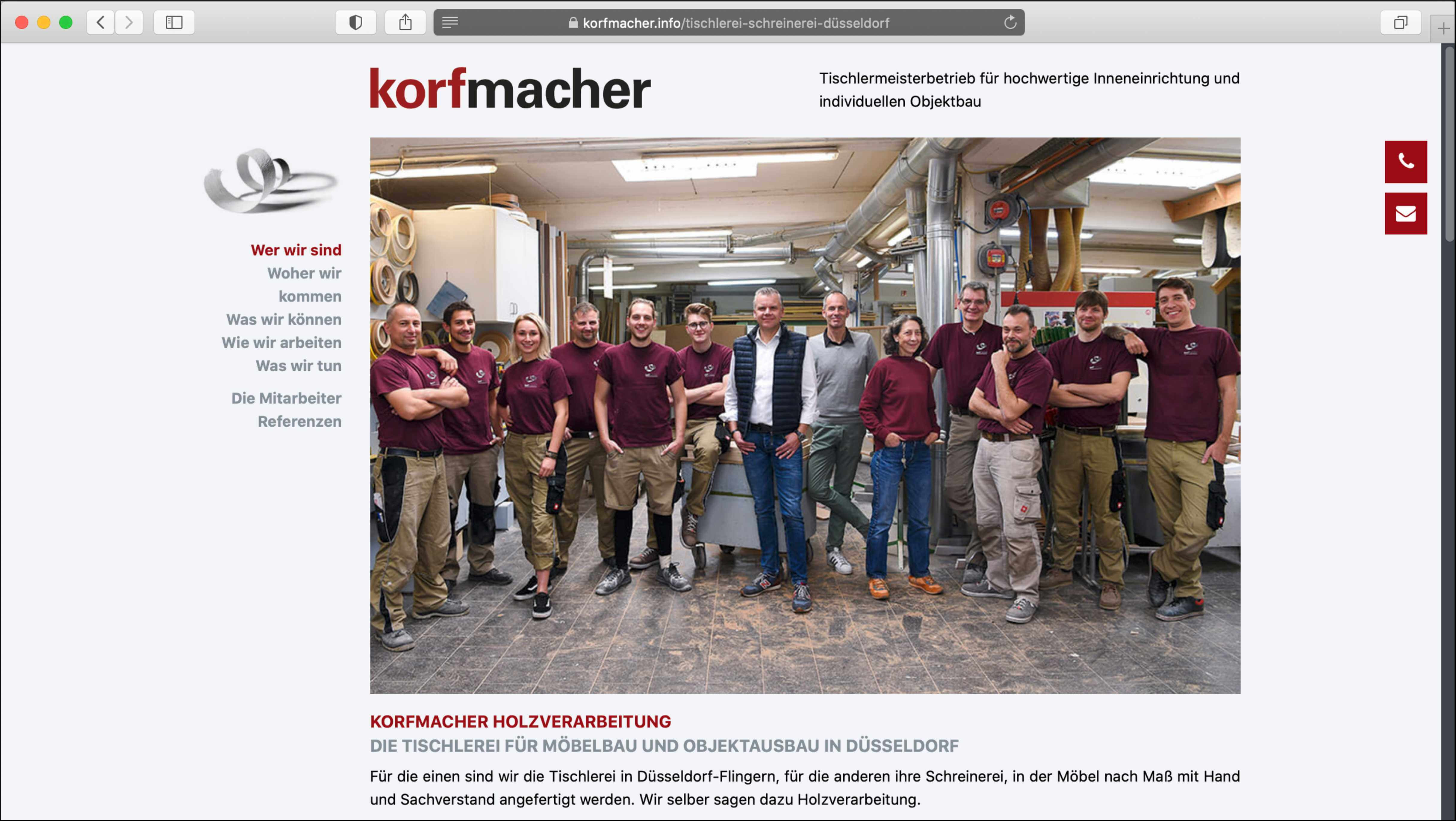Die Homepage der Firma Korfmacher Holzverarbeitung – Tischlerei/Schreinerei für Möbelbau und Objektausbau.